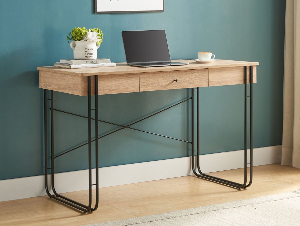 Hernan Rustic Oak Desk With Black Legs
