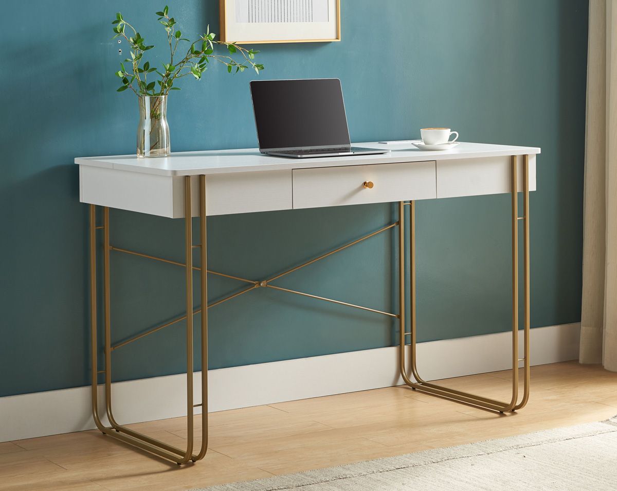 Hernan White Desk With Gold Legs