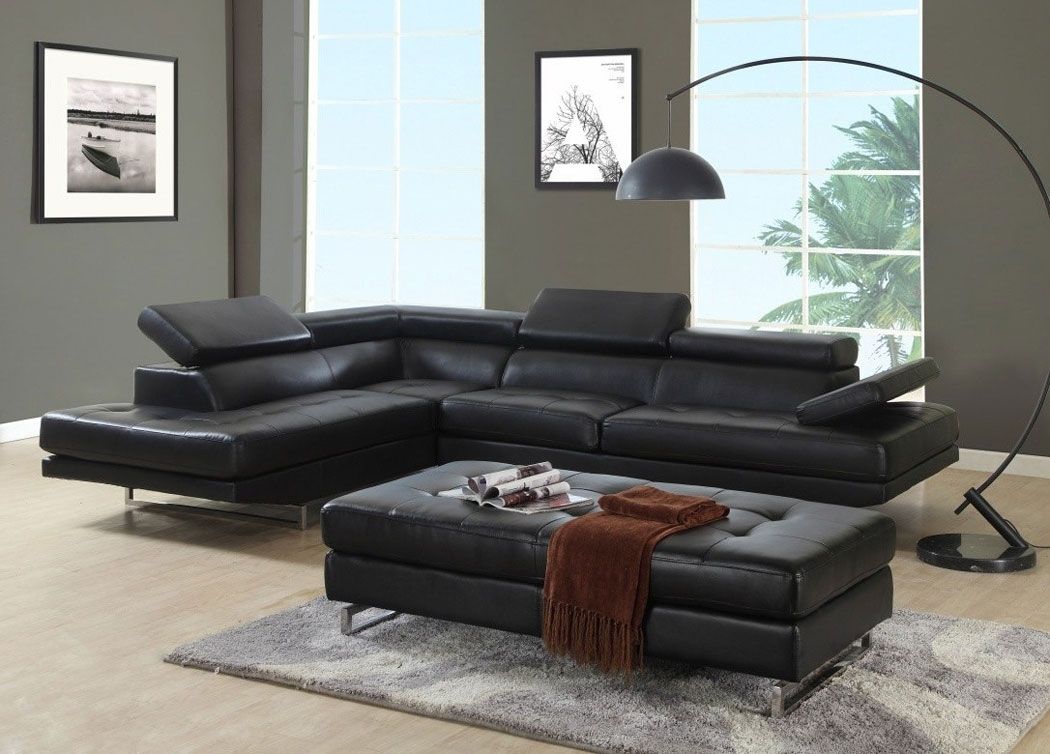 Hester Black Leather Corner Sofa