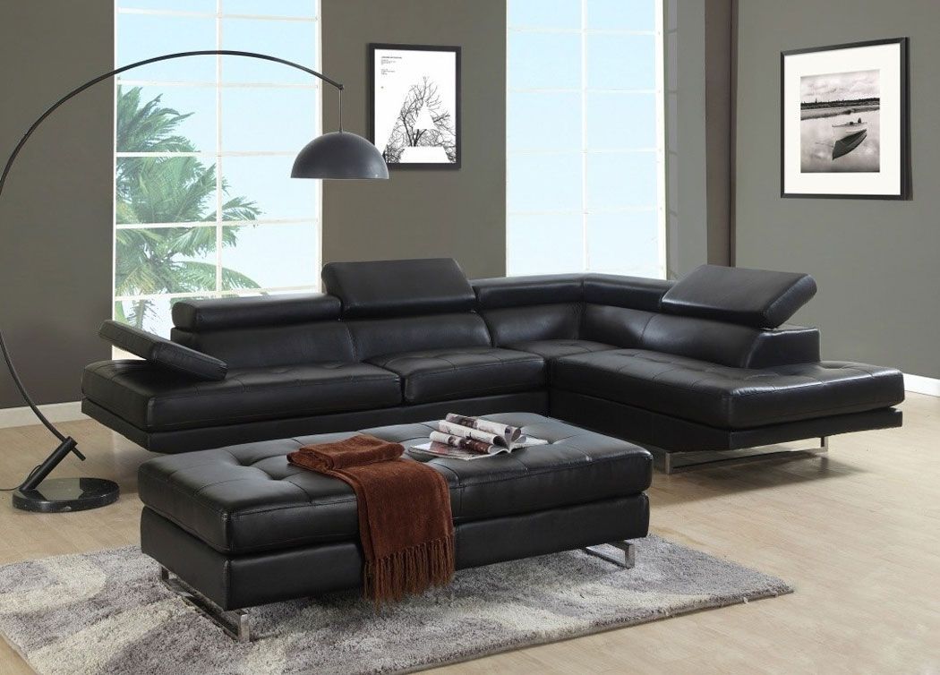 Hester Facing Right Sectional,Hester Black Leather Corner Sofa