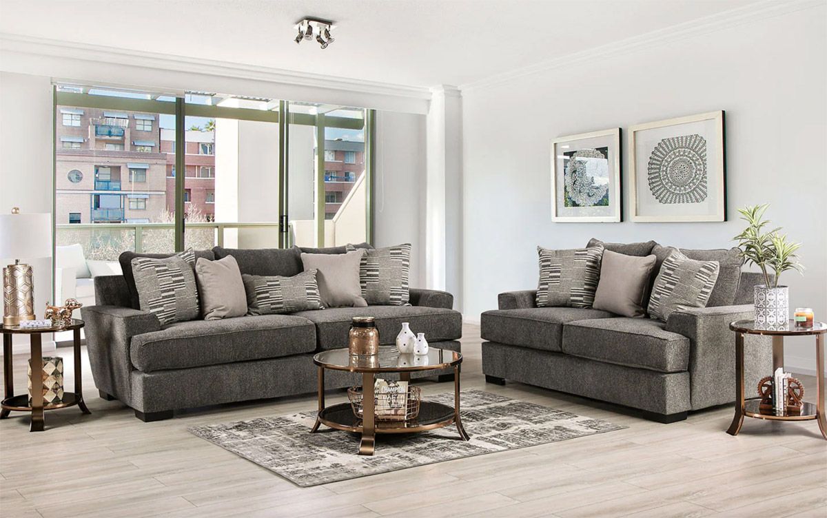 Hettie Grey Chenille Oversized Sofa Set