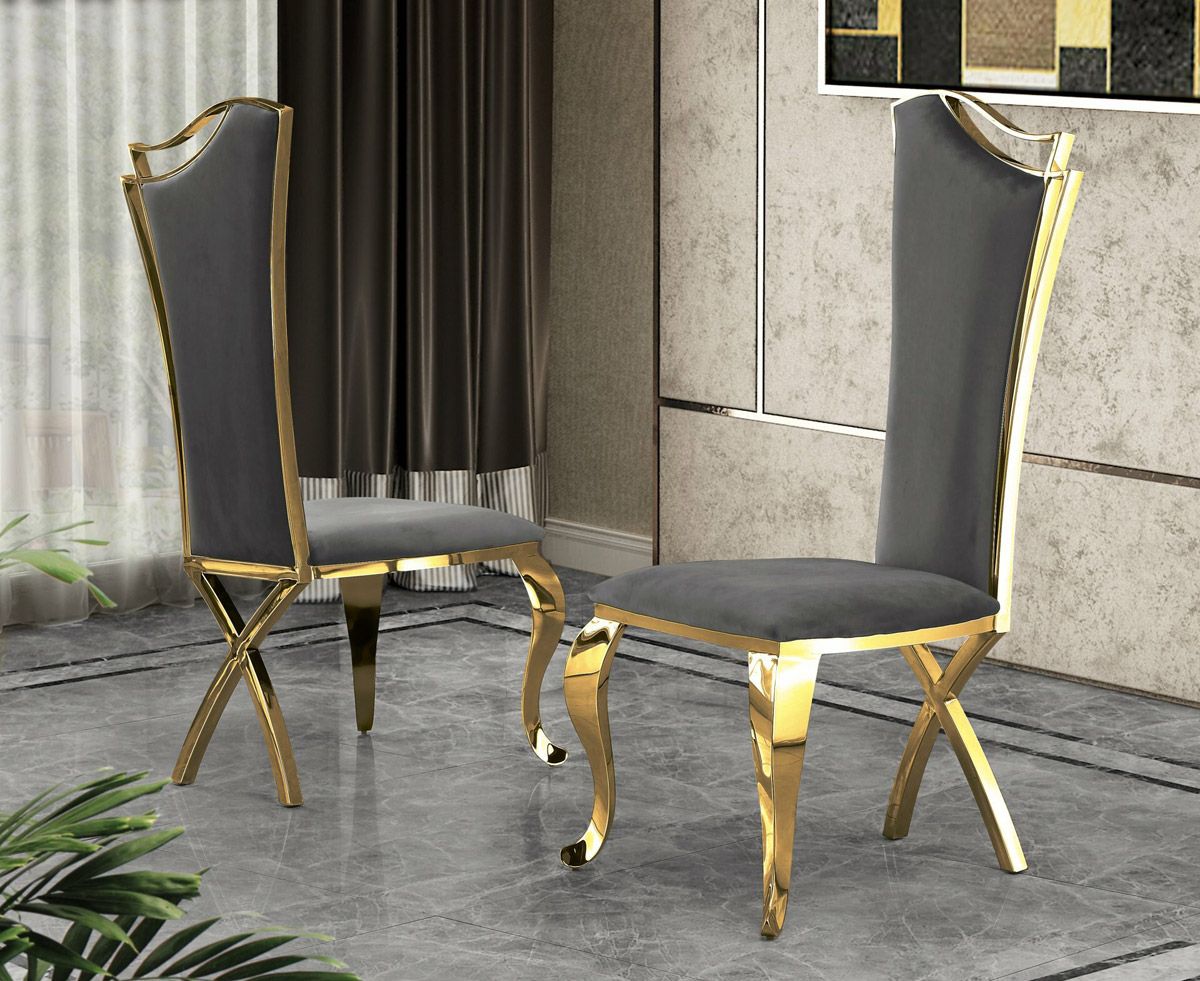Hobson Grey Velvet Dining Chair Gold Frame
