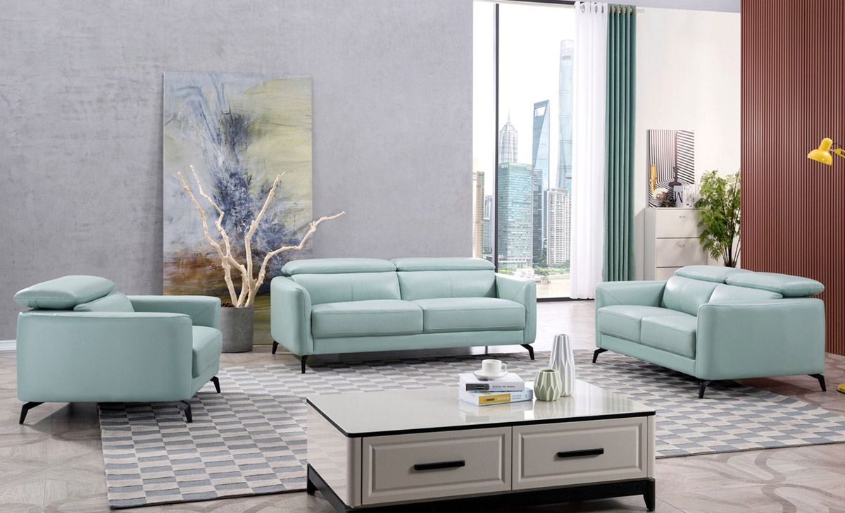 Holborn Teal Top Grain Leather Sofa Set