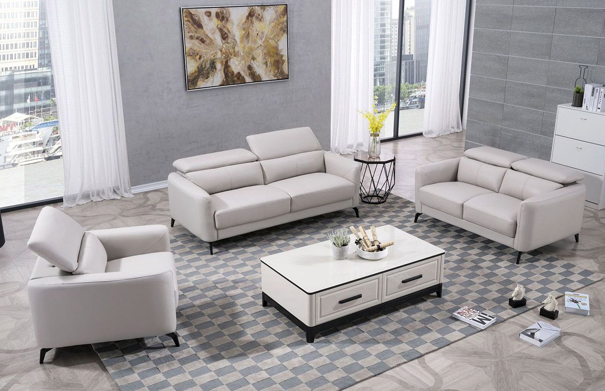 Holborn Light Grey Leather Sofa Set