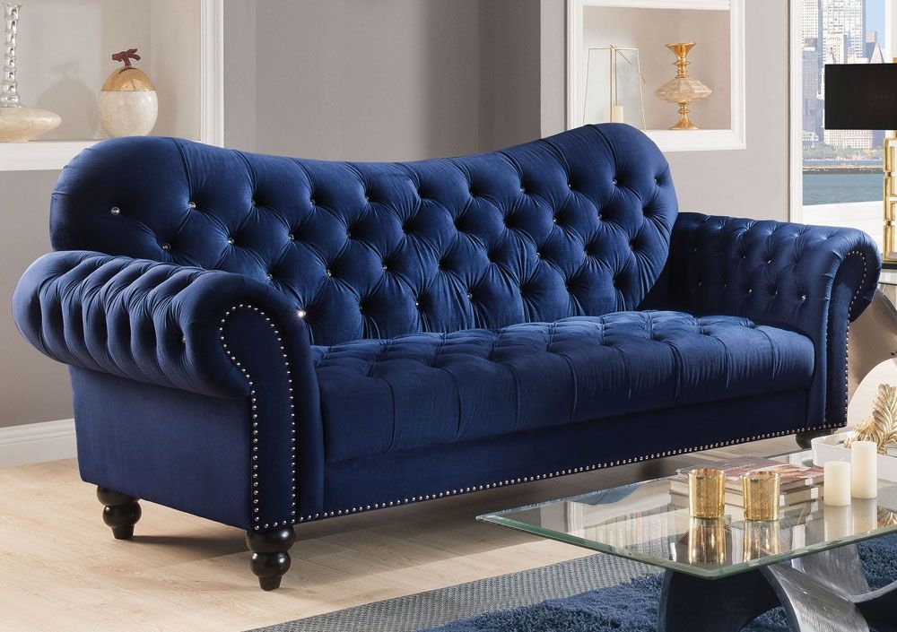 Holder Navy Blue Crystal Tufted Sofa