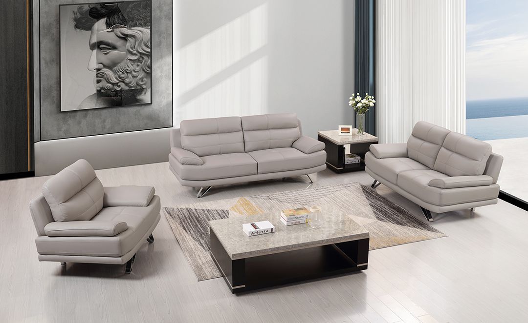 Holiday Light Grey Leather Sofa Set