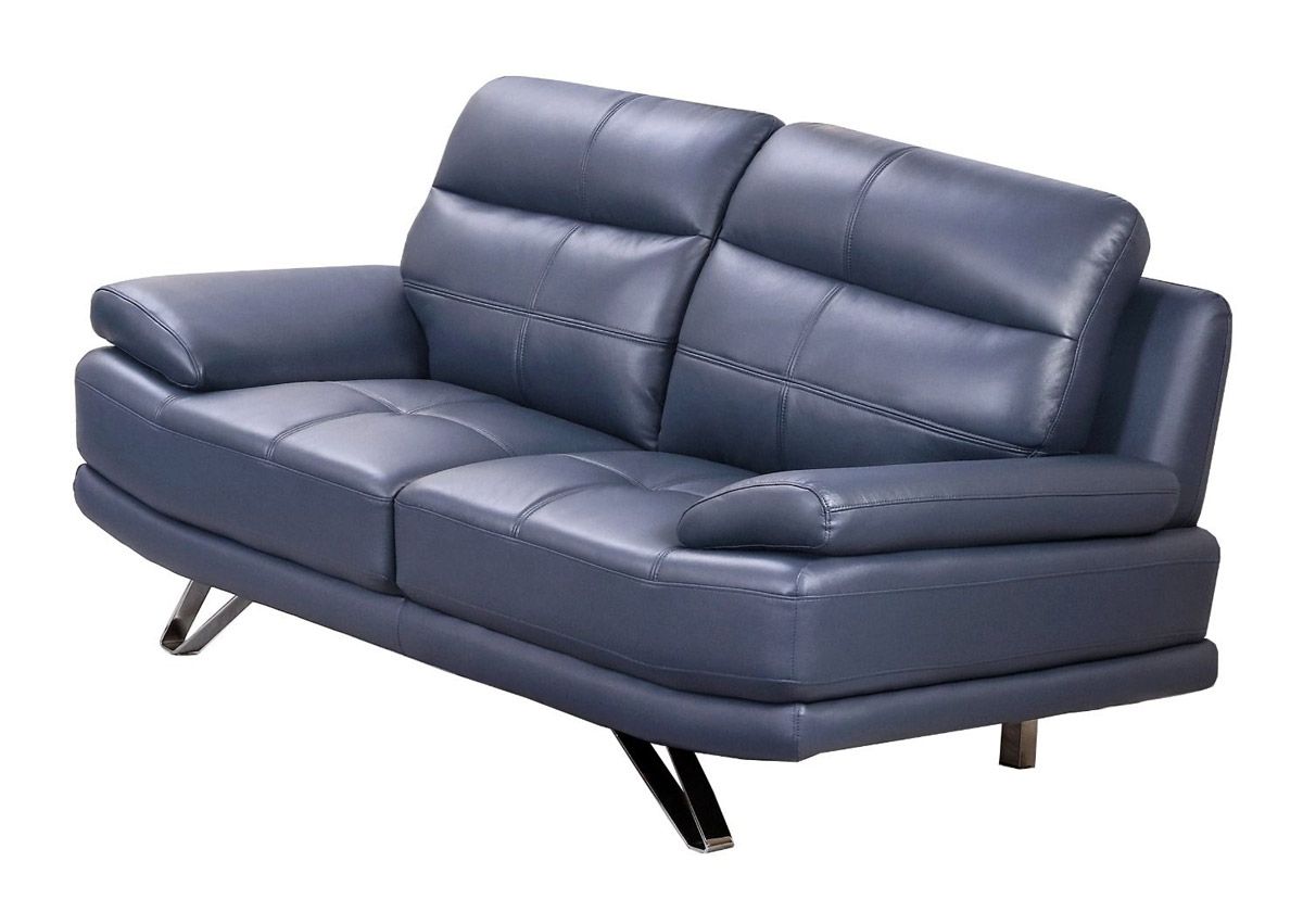 Holiday Navy Blue Genuine Leather Loveseat