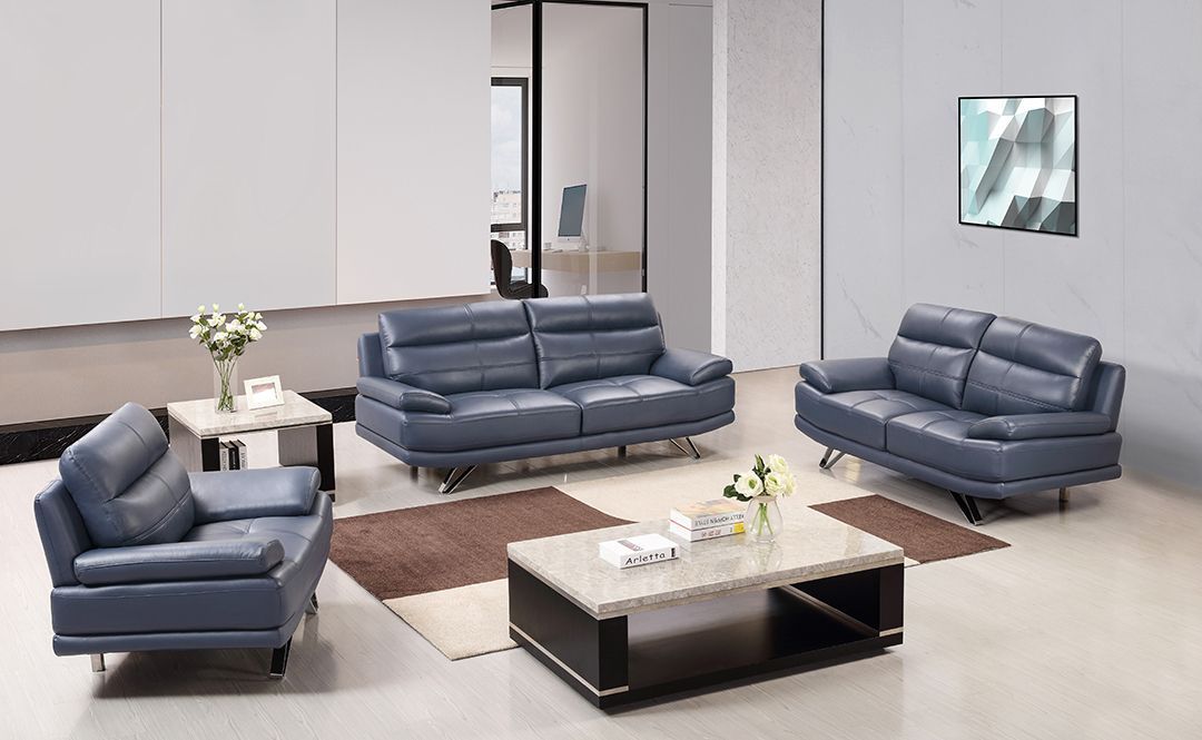 Holiday Navy Blue Leather Sofa Set