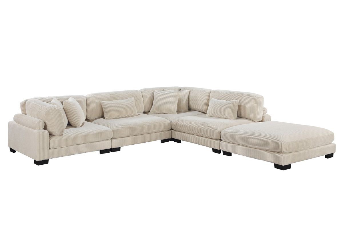 Holt Beige Corduroy Modular Sectional With Ottoman