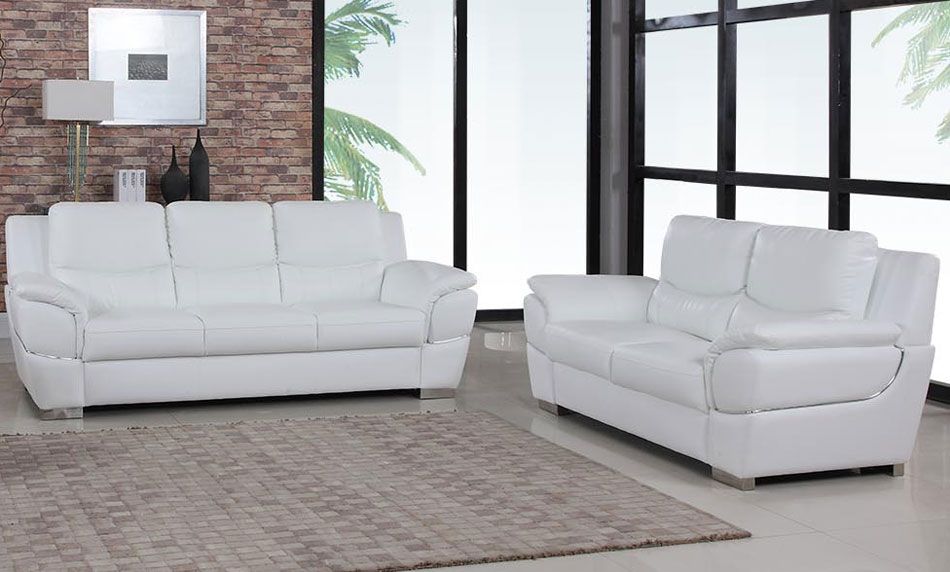 Huron White Leather Sofa and Love Seat