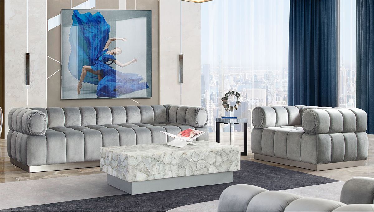 Dasha Platinum Grey Velvet Sofa