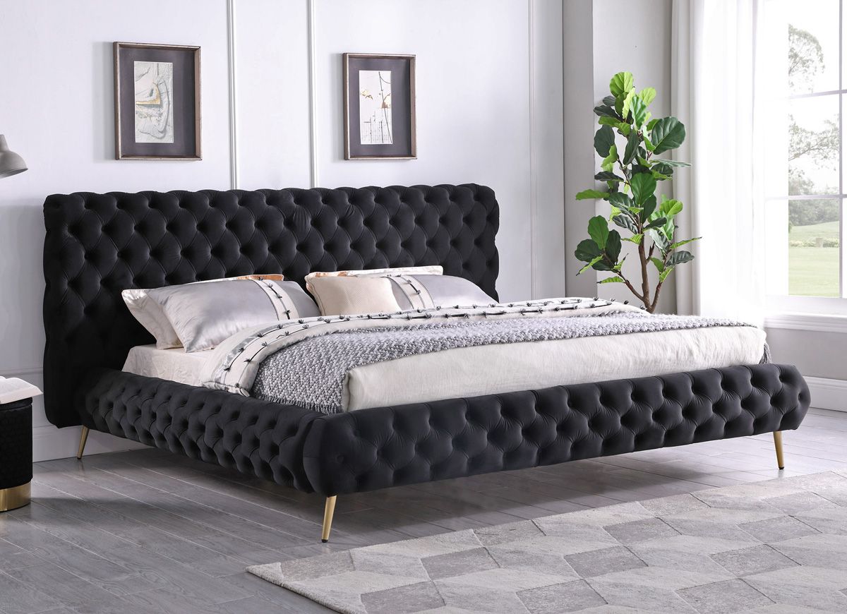 Impulse Black Velvet Modern Bed