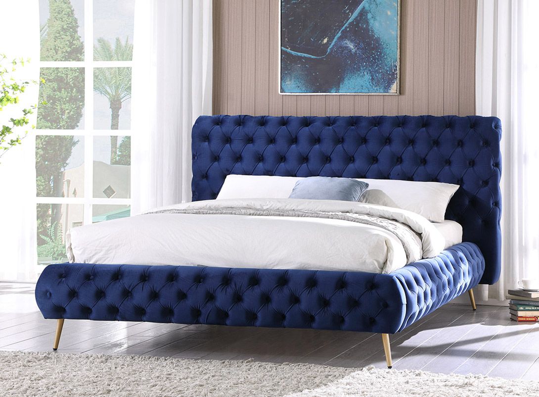 Impulse Navy Velvet Modern Bed