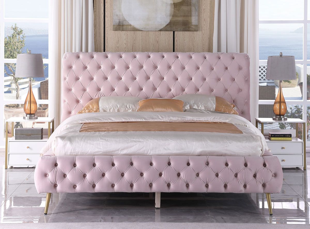 Impulse Light Pink Velvet Modern Bed