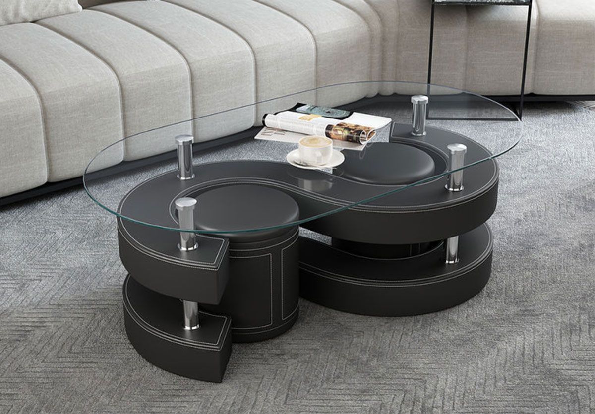 Infinity Black Coffee Table With Stools