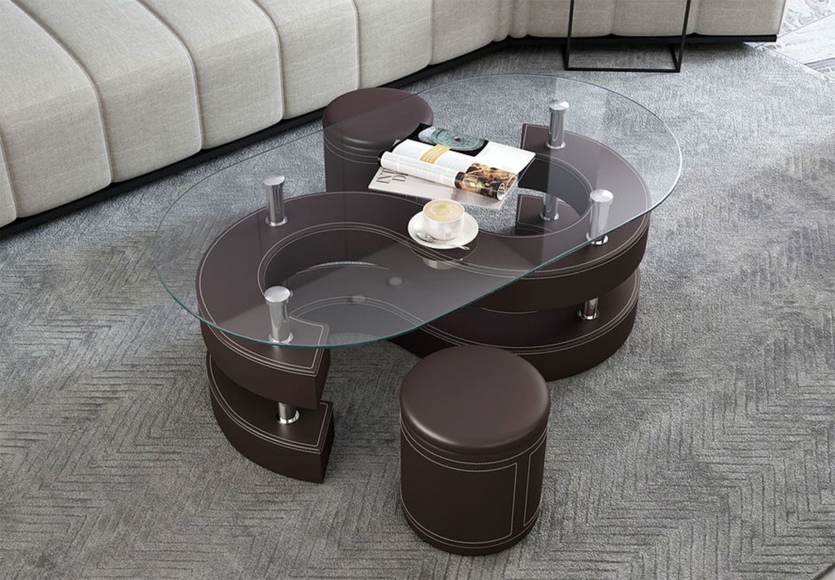 Infinity Brown Coffee Table Set With Stools