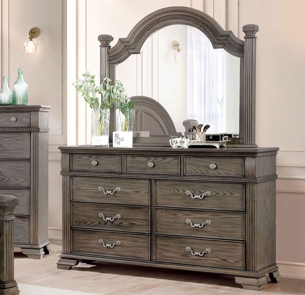 Irving Grey Finish Traditional Dresser With Mirror