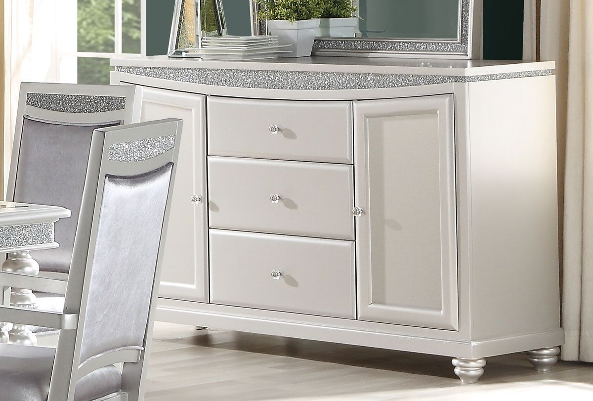 Italo Platinum Finish Server,Italo Dining Room Table Set Platinum Finish,Italo Platinum Finish Arm Chair