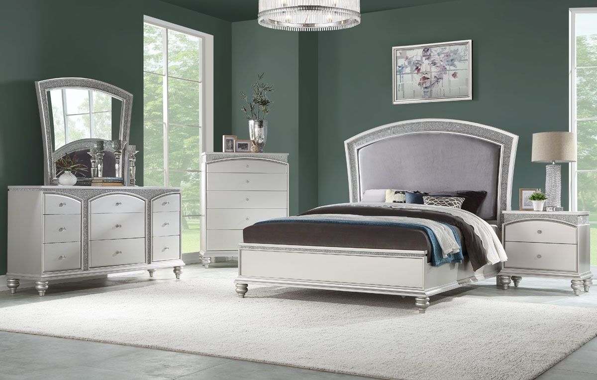 Italo Contemporary Bed Platinum Finish