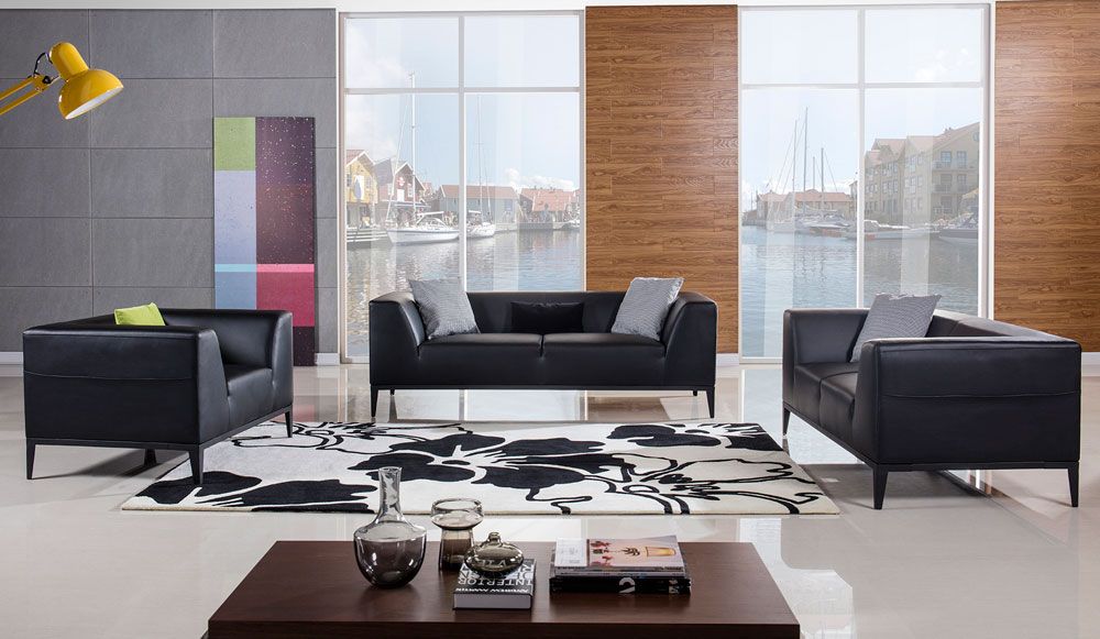 Izzy Modern Black Leather Sofa