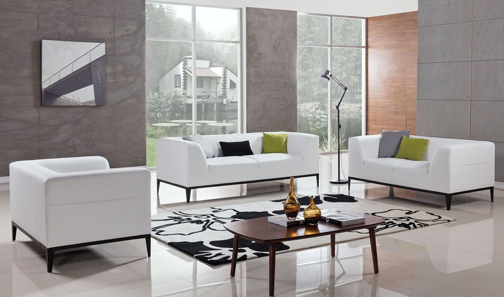 Izzy White Leather Modern Living Room