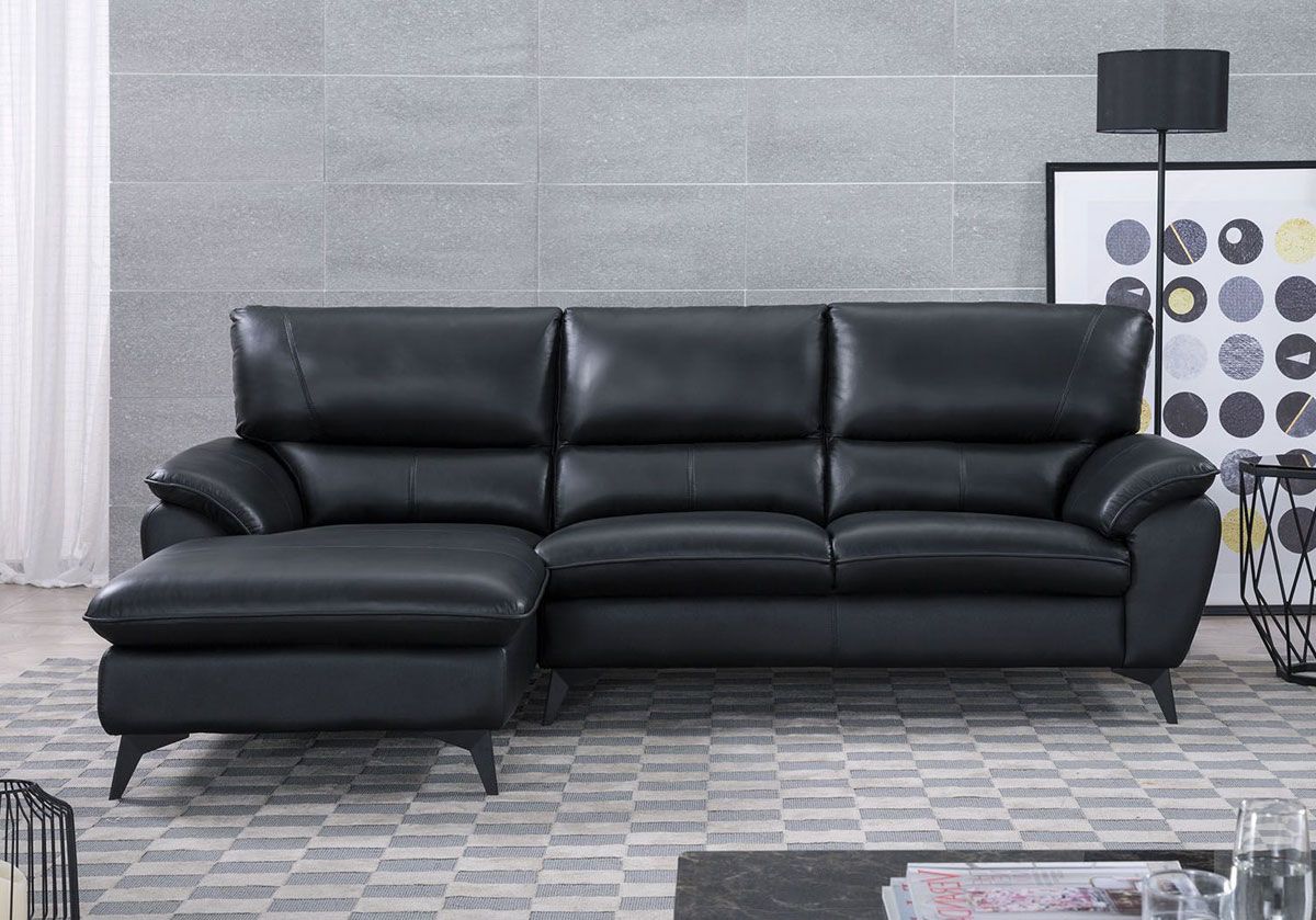 Jacky Black Leather Modern Sectional