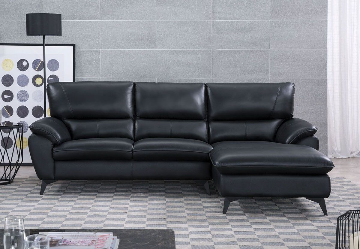 Jacky Black Leather Sectional Facing Right