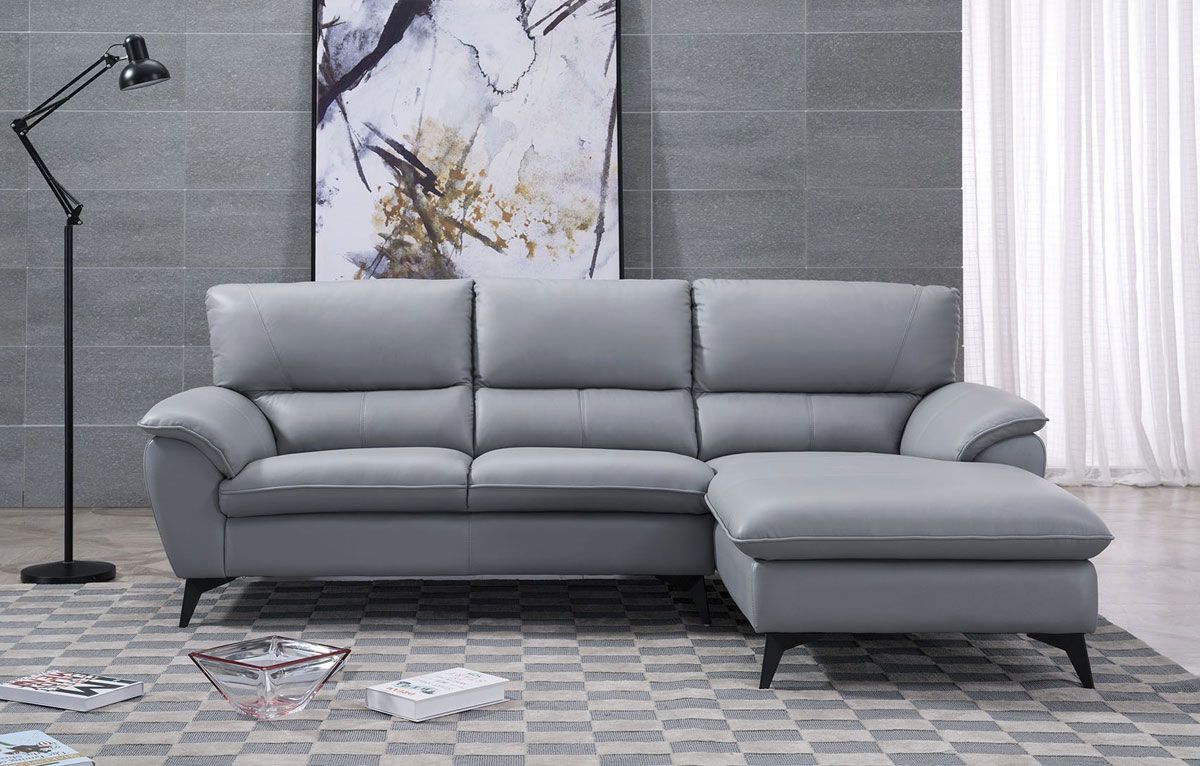 Jacky Modern Grey Leather Sectional Facing Right