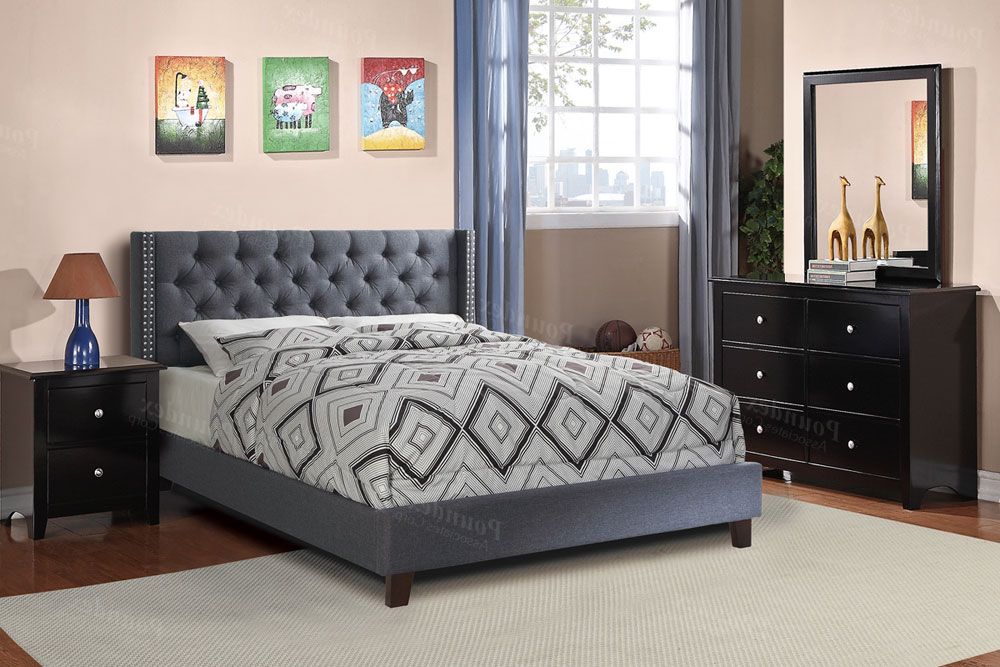 James Platform Bed Grey Fabric