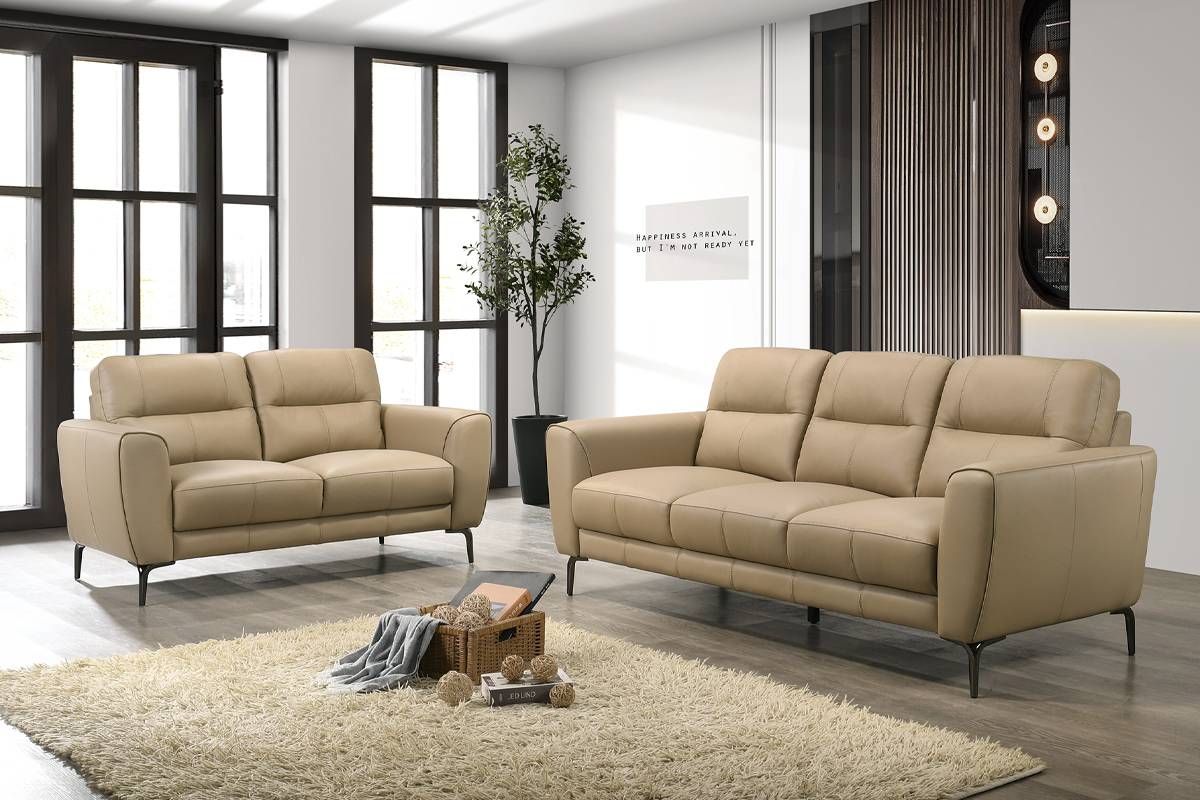 Jarvis Taupe Leather 2-Piece Sofa Set
