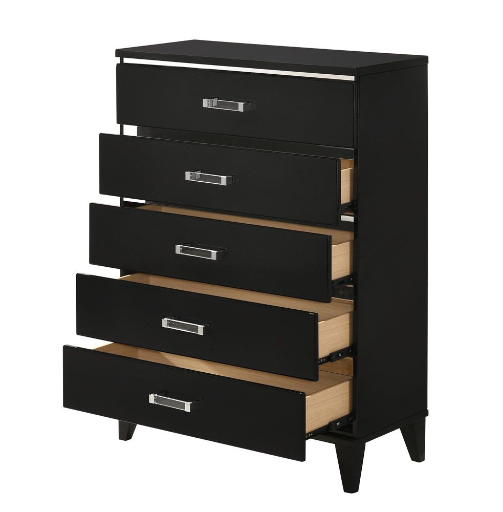 Jasper Black Lacquer Finish Chest Drawers