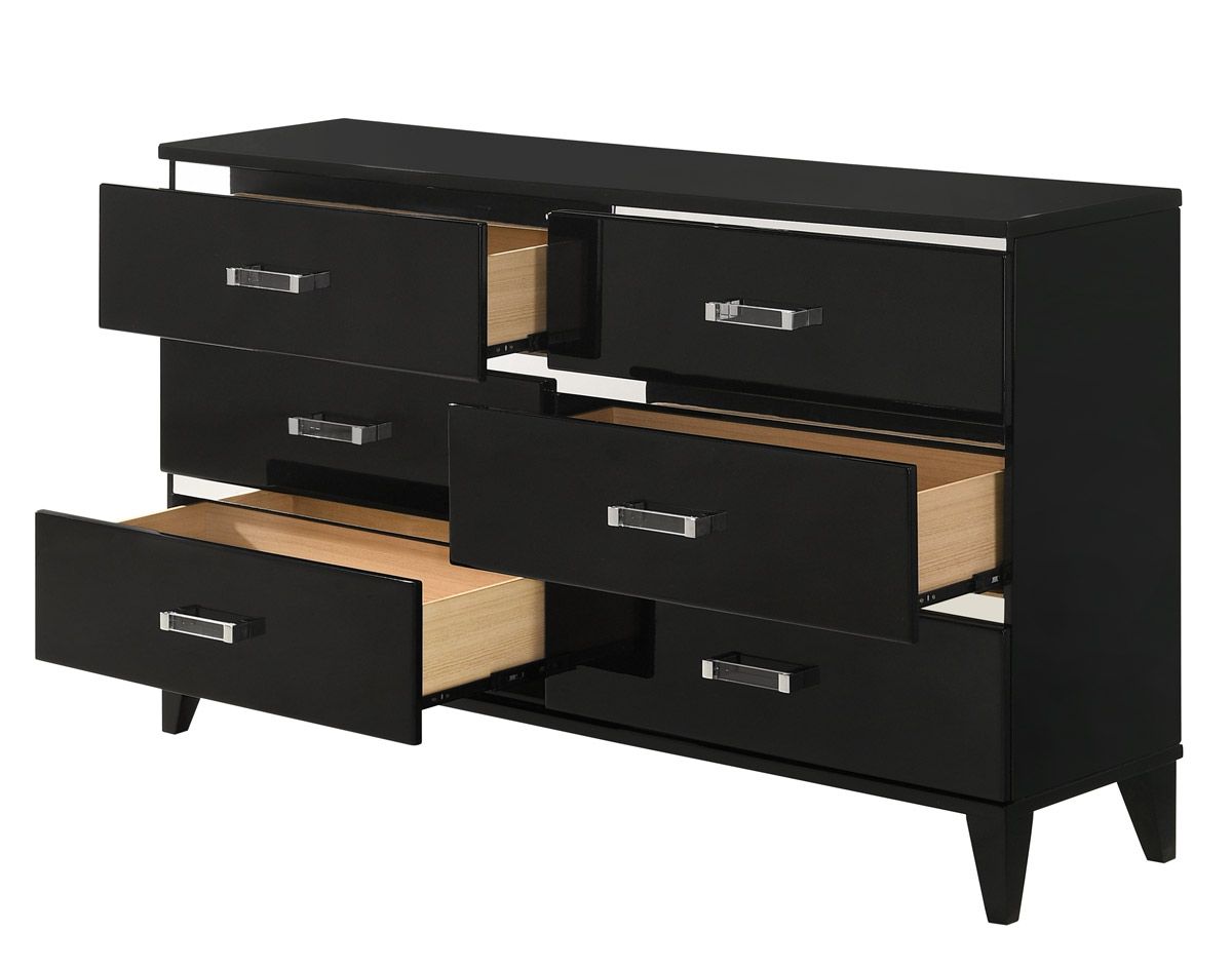 Jasper Black Lacquer Finish Dresser Drawers