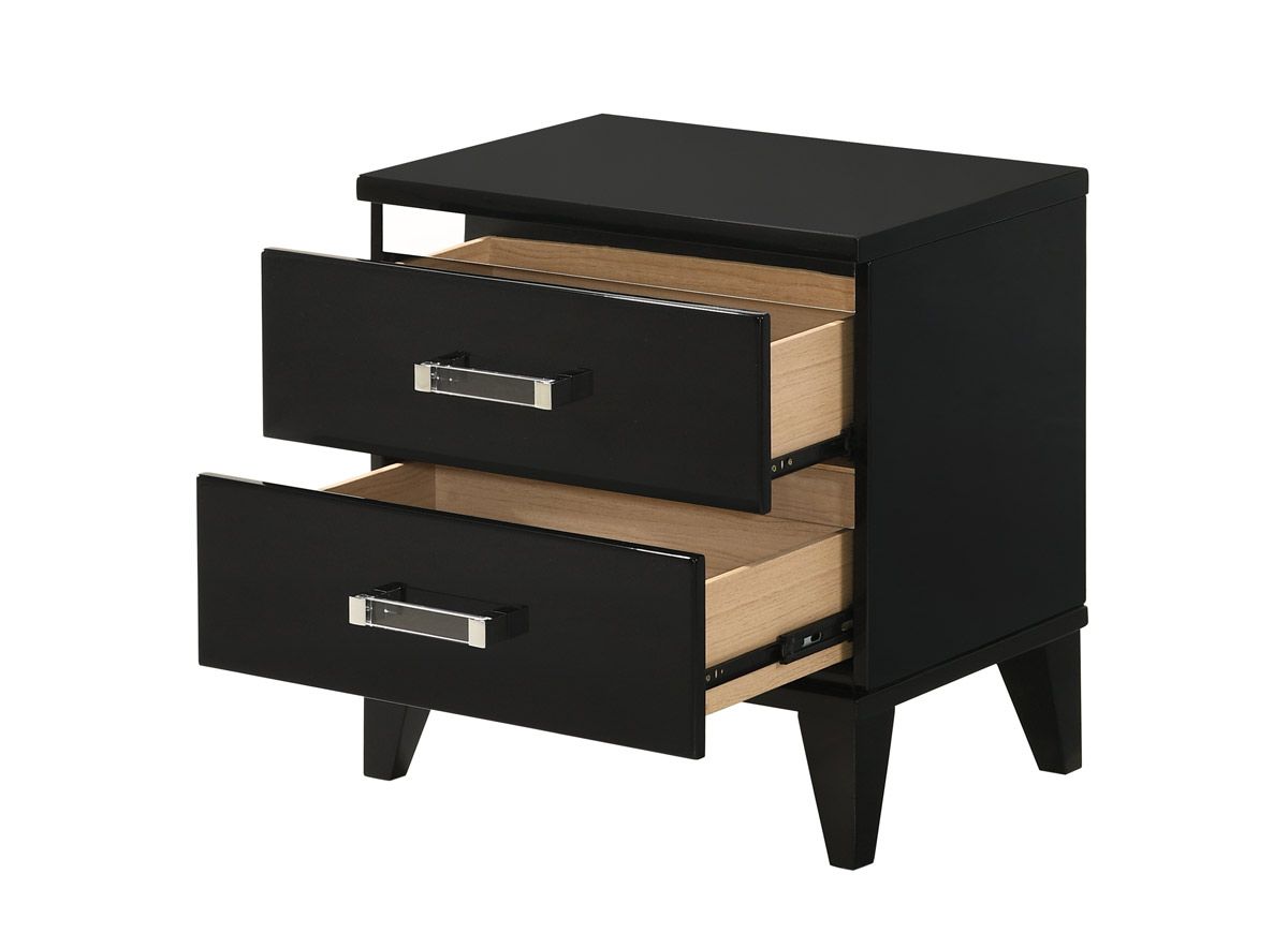 Jasper Black Lacquer Finish Night Stand Drawer