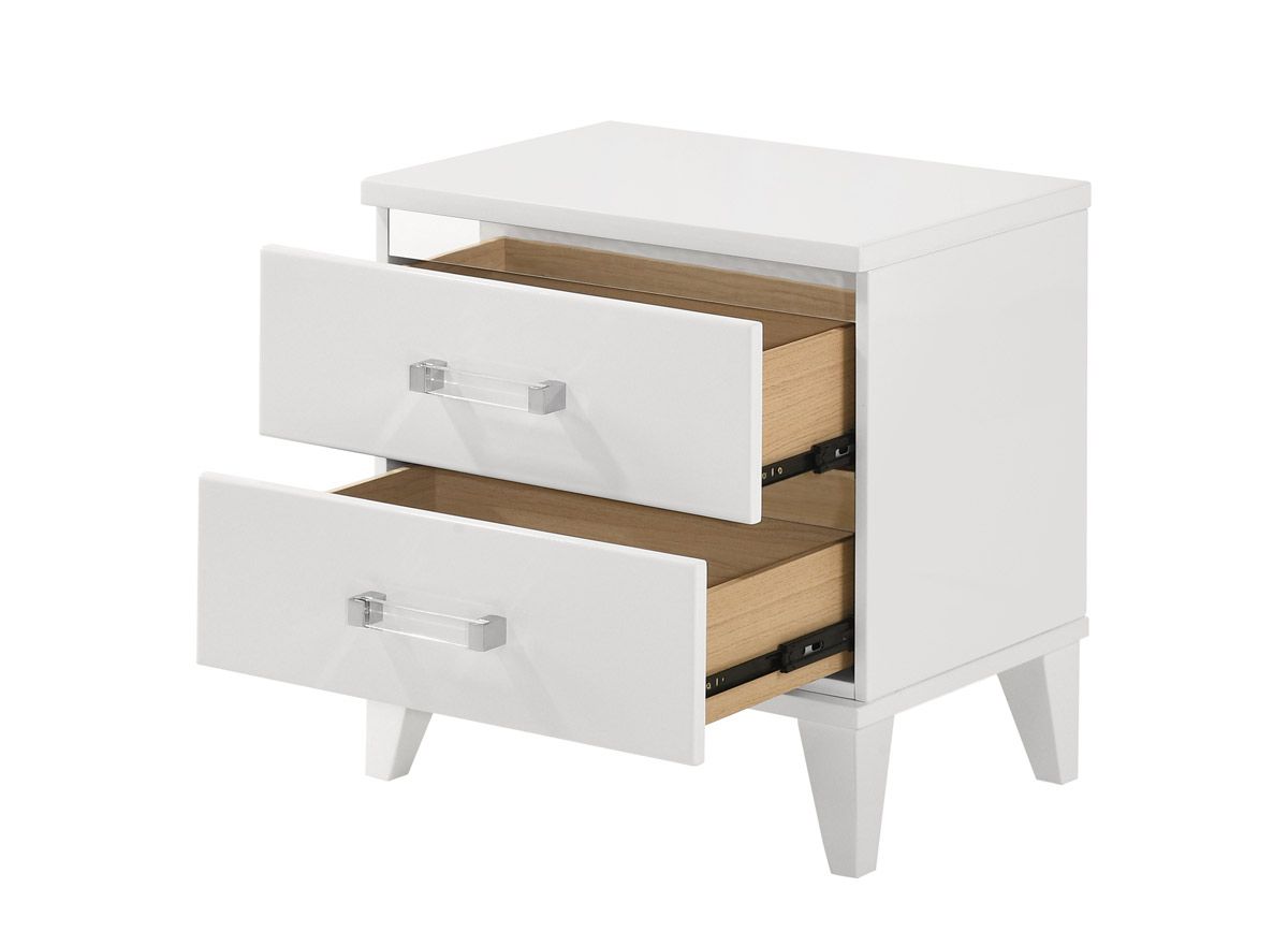 Jasper White Lacquer Finish Night Stand Drawers