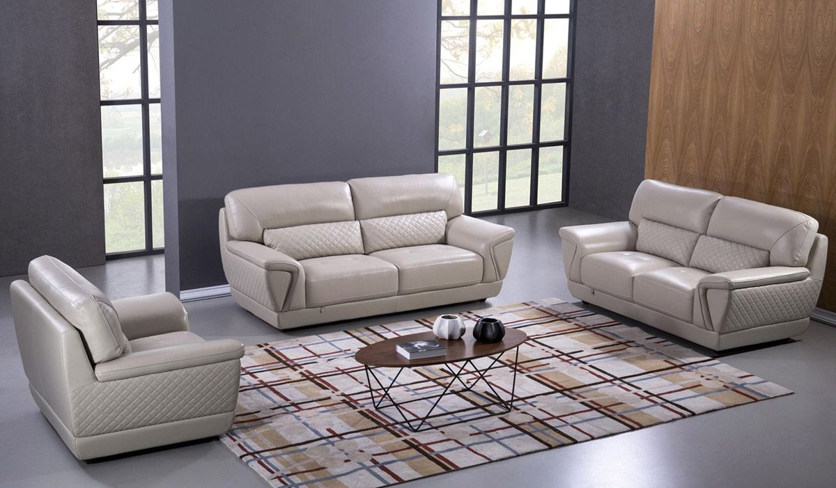 Jaylen Light Grey Italian Leather Sofa Set