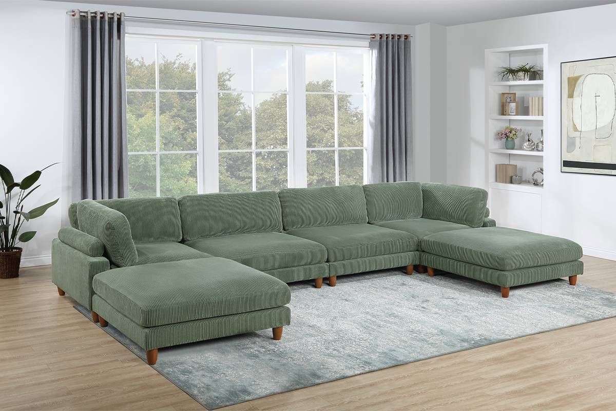 Jazz Green Corduroy 6-Piece Modular Sectional Set
