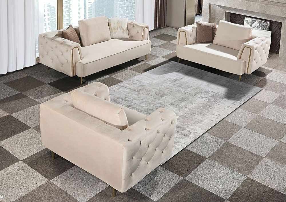 Jean Modern Sofa Set Beige Velvet