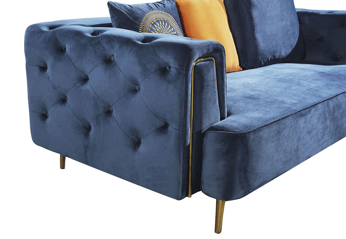 Jean Blue Velvet Sofa Tufted Arm