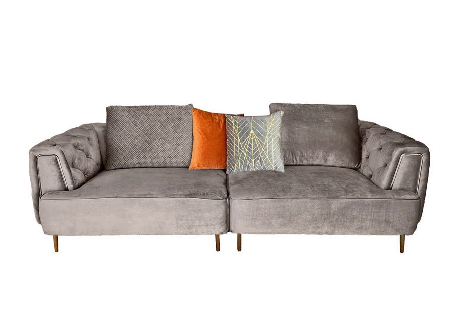 Jean Gray Velvet Modern Extra Long Sofa