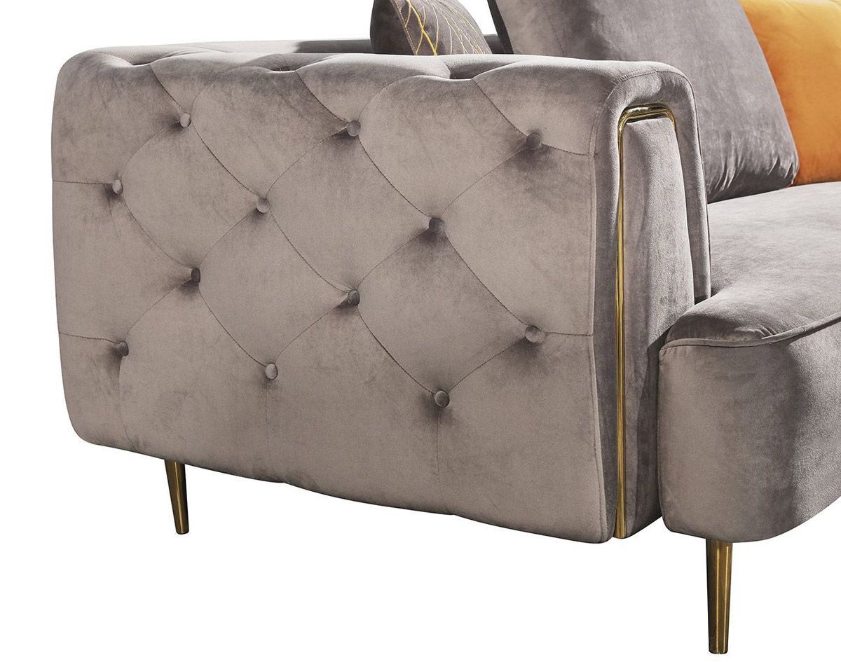 Jean Gray Velvet Modern Sofa Armrest