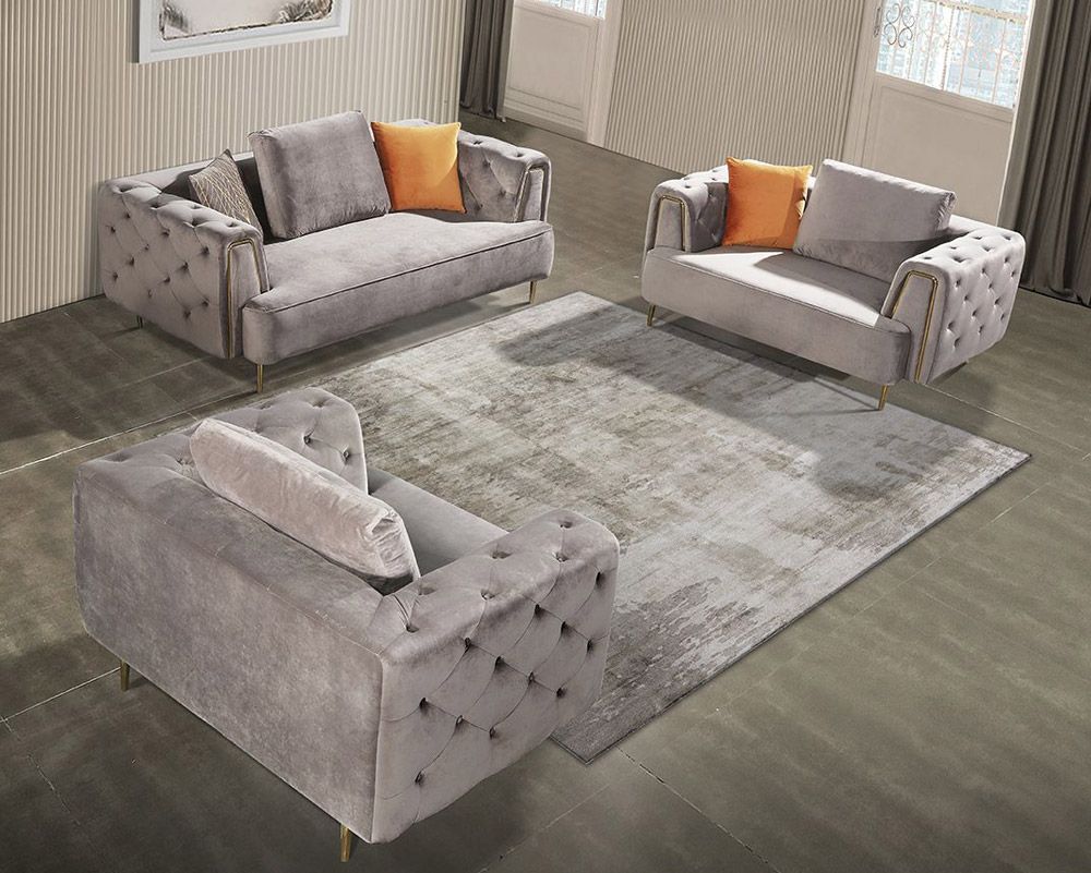 Jean Gray Velvet Modern Sofa Collection