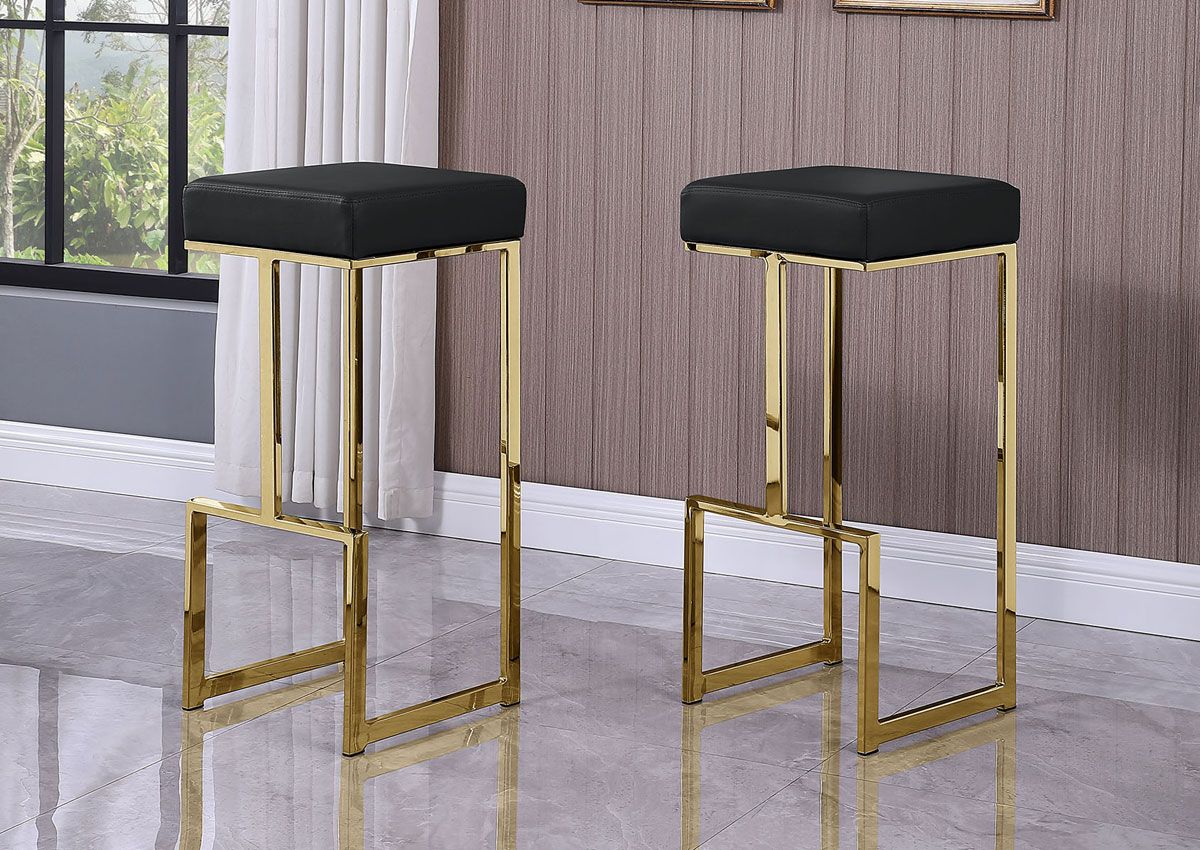 Jeny Black Leather Barstool Gold Frame