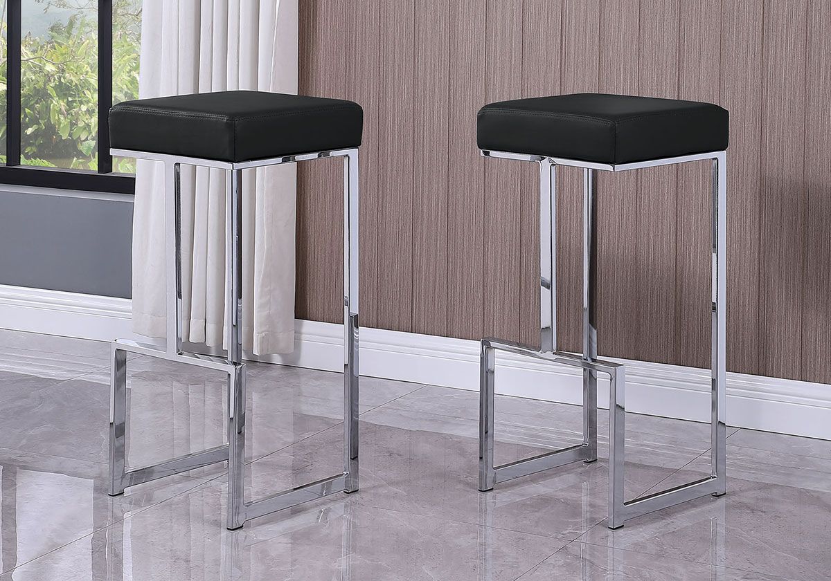 Jeny Black Leather Bar Stool With Chrome Frame