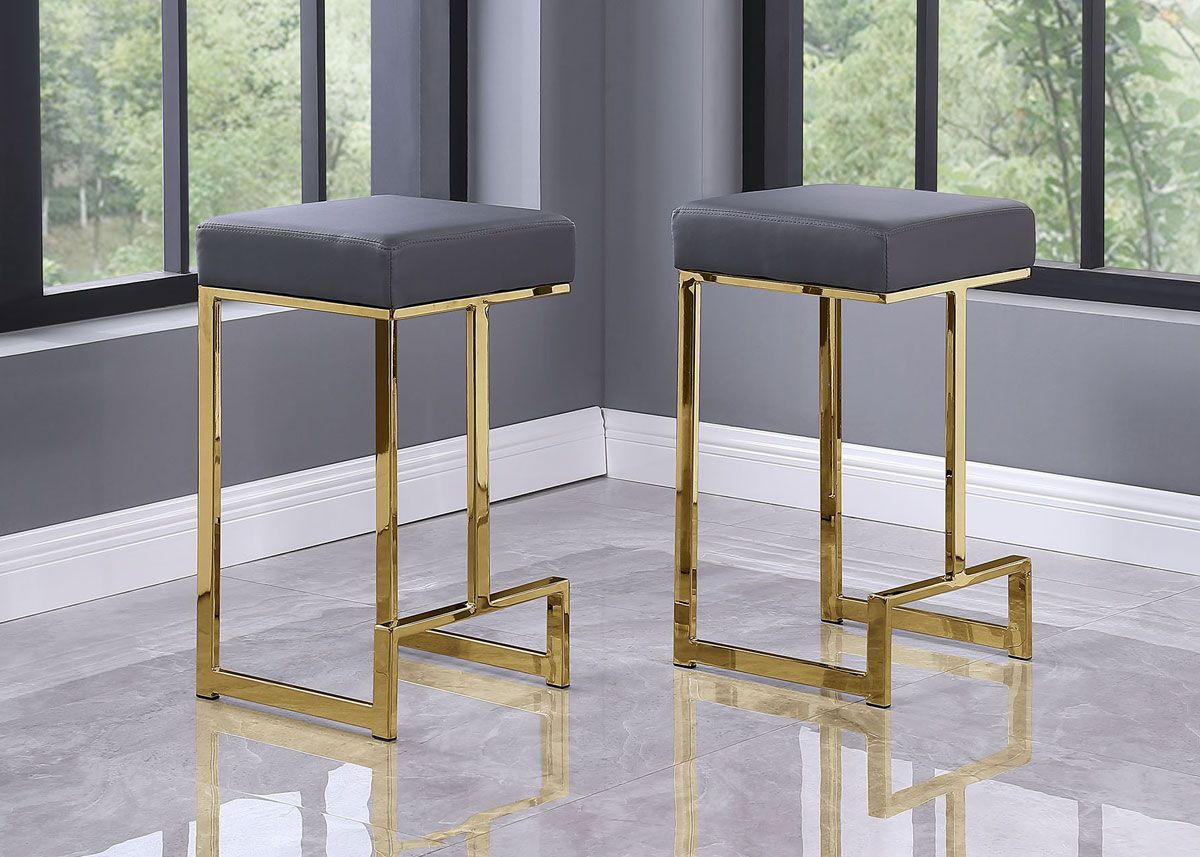 Jeny Grey Leather Barstool Gold Frame