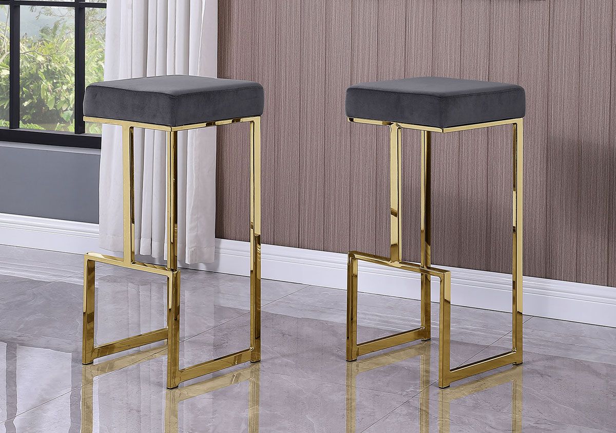 Jeny Grey Velvet Barstool Gold Frame