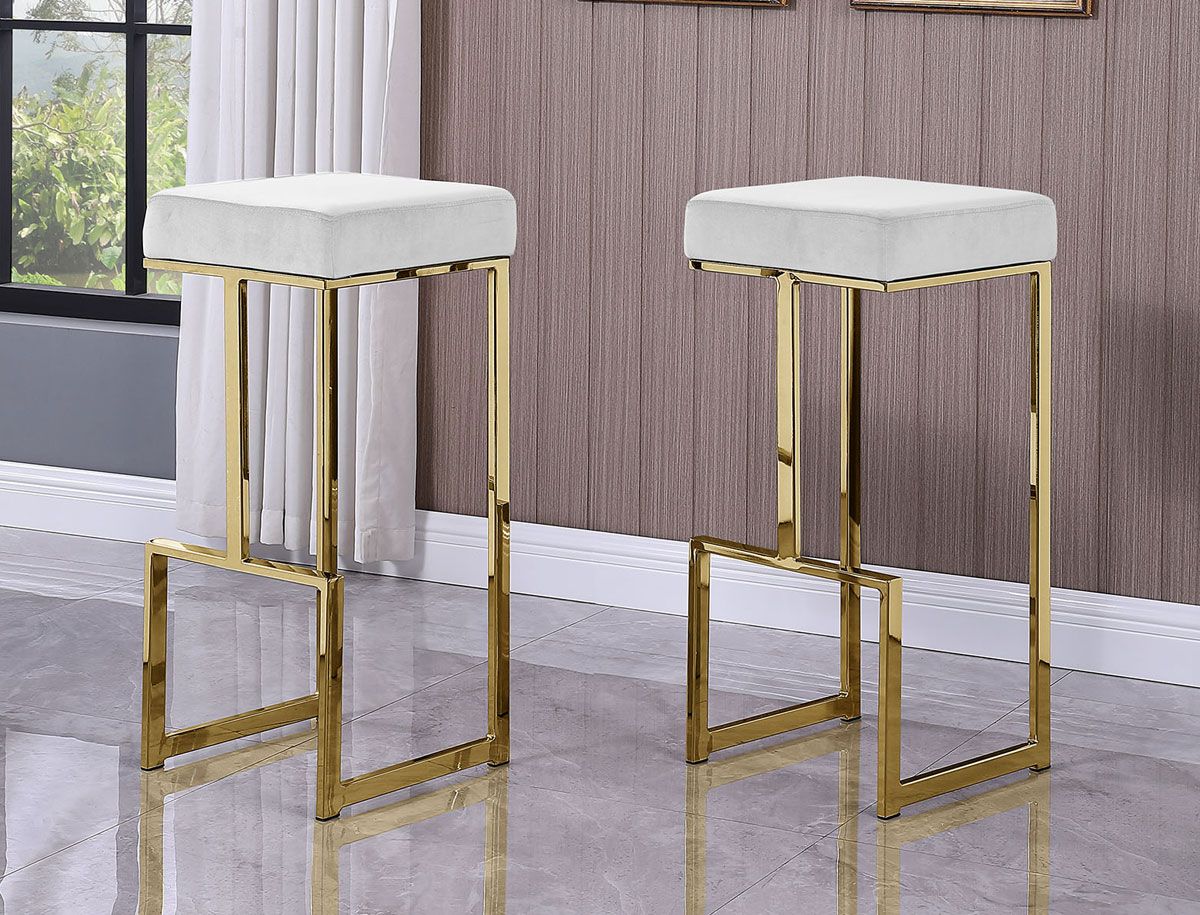 Jeny White Velvet Barstool Gold Frame