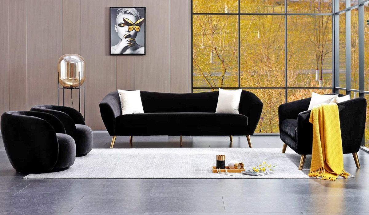 Jerico Black Flannelette Sofa Set