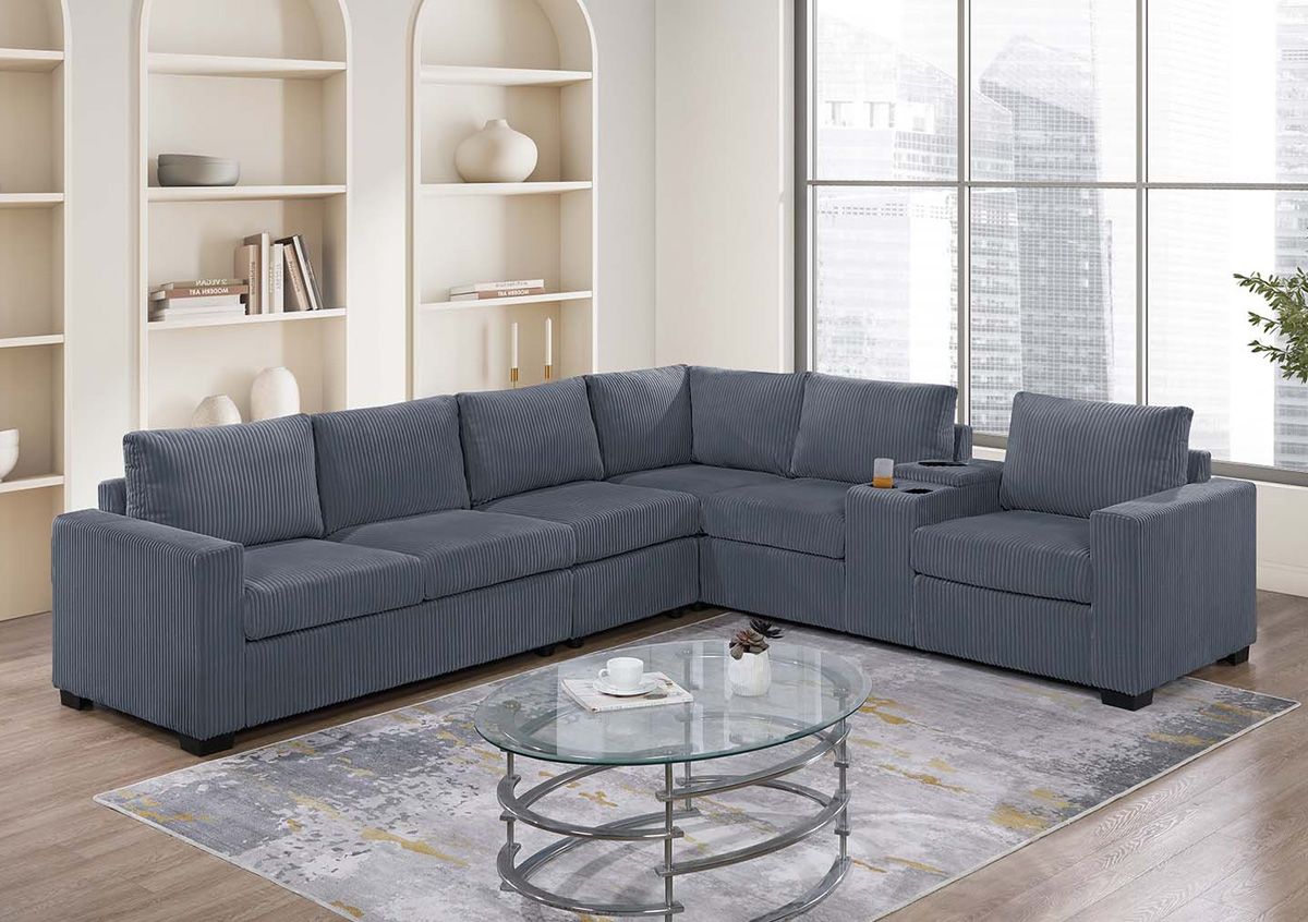 Jicaro Dark Grey Corduroy Sectional With Console