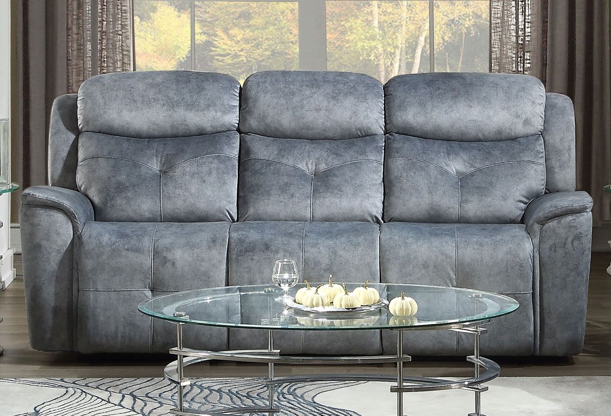 Jimenes Silver Grey Microfiber Reclining Sofa