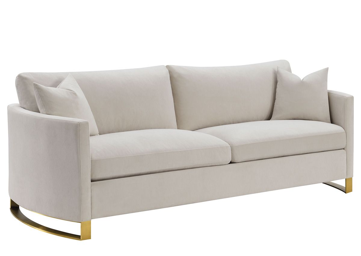 Jody Beige Textured Velvet Sofa With Gold Legs